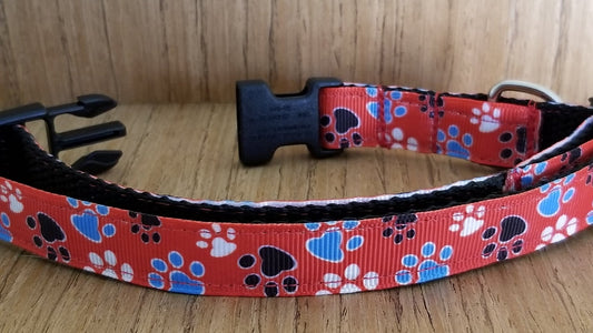 Red, White, Blue & Black Paw Prints Collar