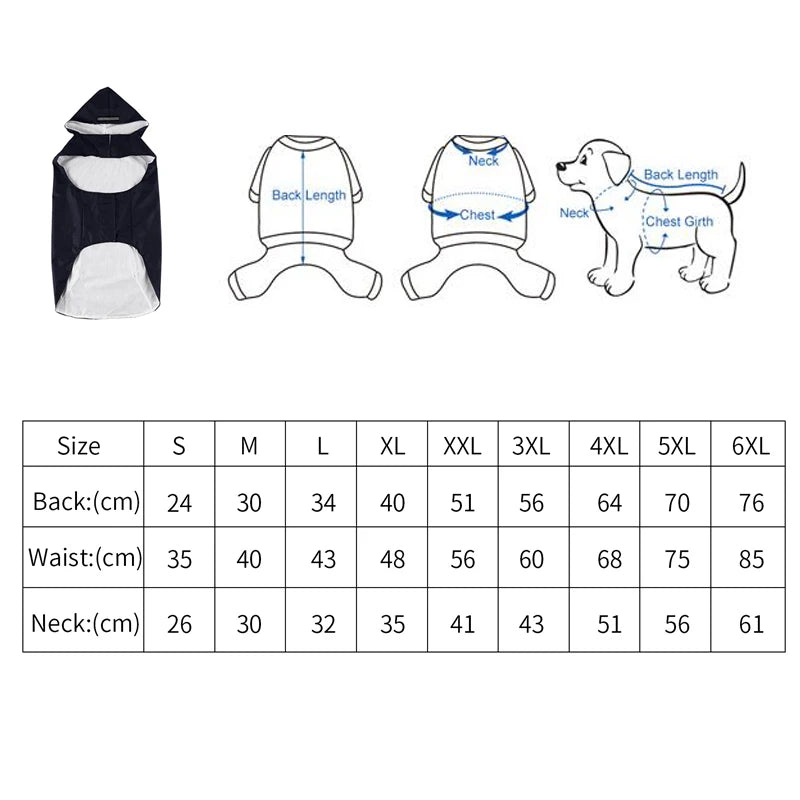 Dog Raincoat Waterproof Hoodie Jacket Rain Poncho Pet Rainwear Clothes with Reflective Stripe for All Sizes Big Puppies