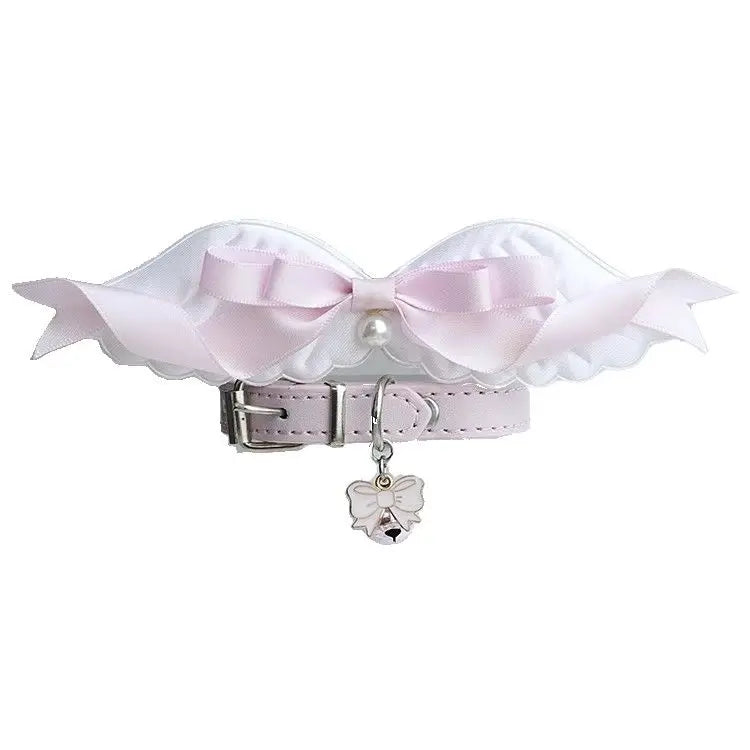 Original handmade bow angel wings, cute and beautiful choker leather collar for cats and dogs, pet dolls